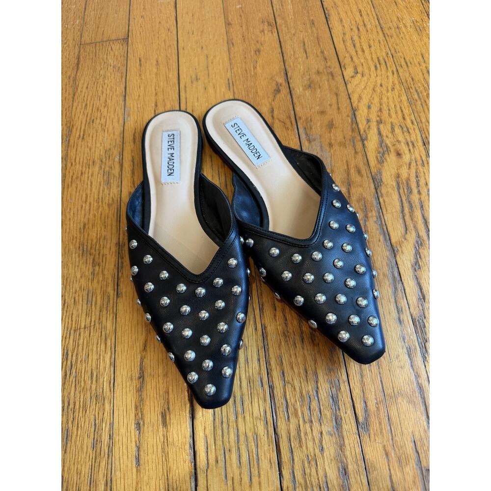 Steve Madden Shoes Womens Size 7 Black Studded Pointed Toe Slide Mules Slip On